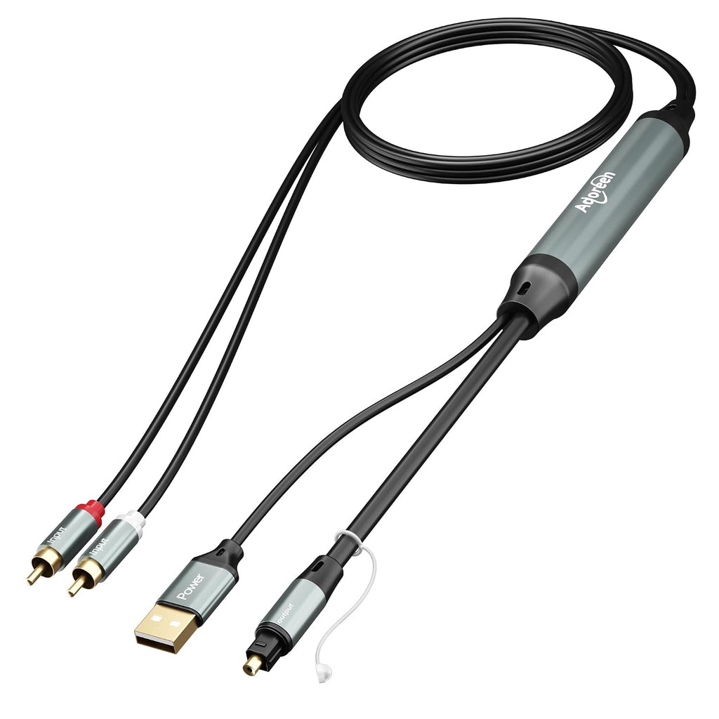 Unidirectional 2 RCA Input to SPDIF/Toslink Output Optical Adapter Cable 6 Ft, Analog to Digital Audio Converter
