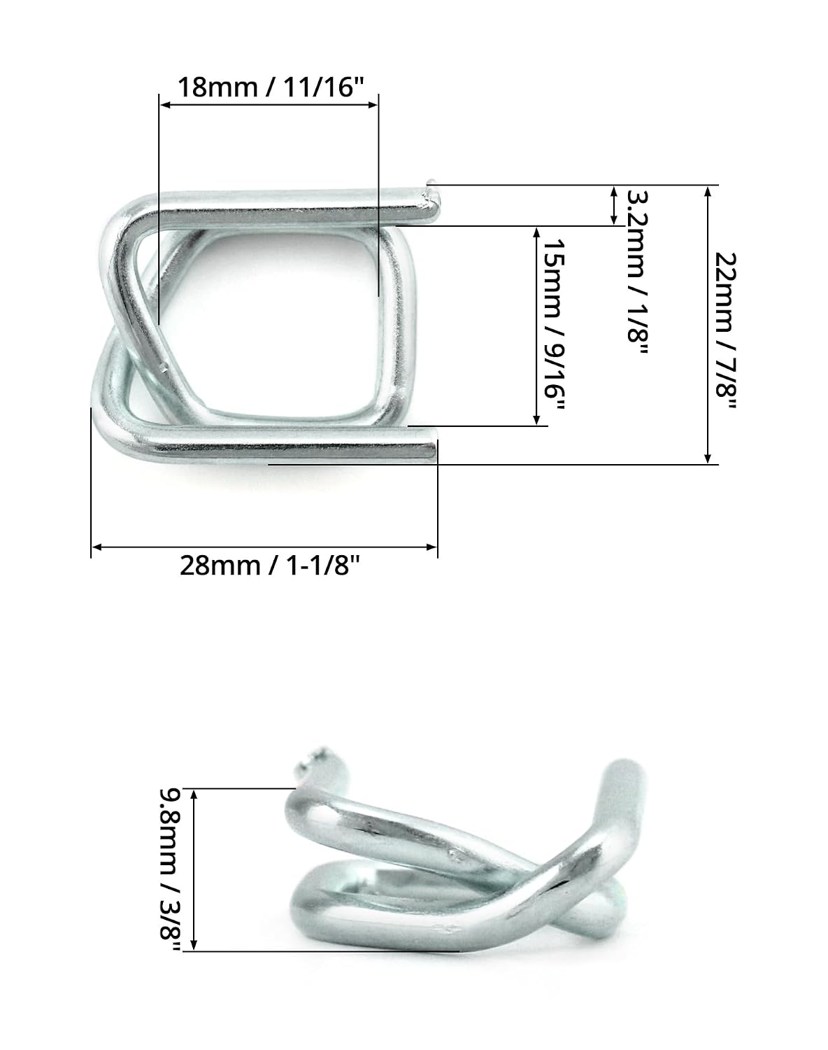 Metal Wire Buckle, 1/2" Width, 200 Pack, Silver