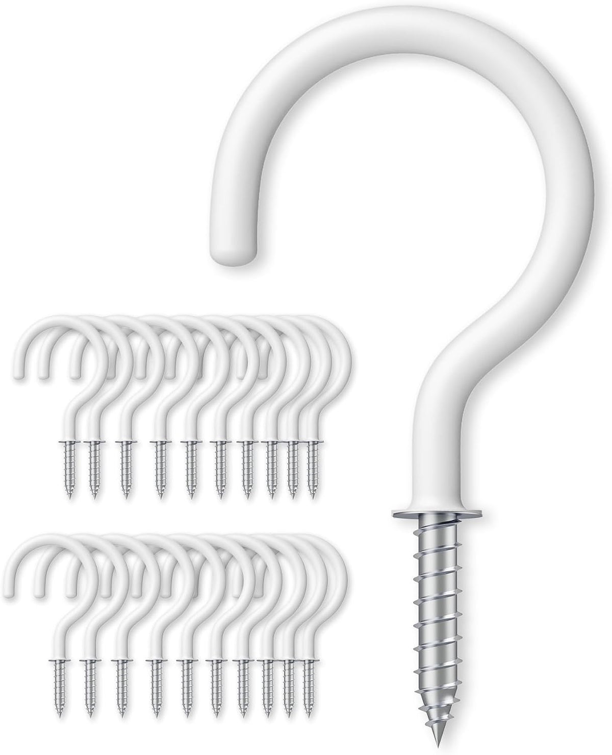 Ceiling Hooks – Vinyl Coated ScrewHook – 1-1/2 Inches Cup Hook – Screw-in Hooks – 20 Pack – White