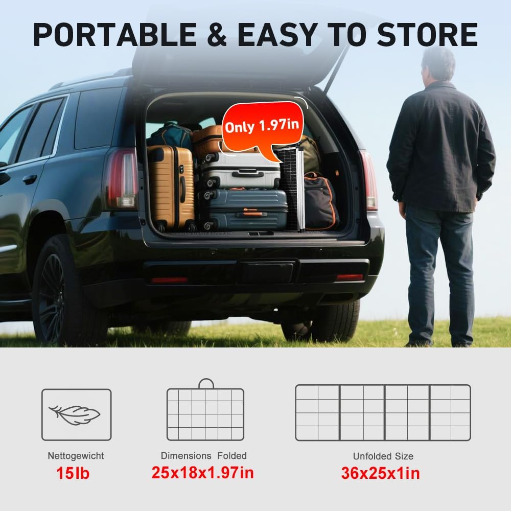Foldable Solar Panel 100 Watt Monocrystalline Solar Suitcase Portable with Controller to Charge 12V Batteries (All