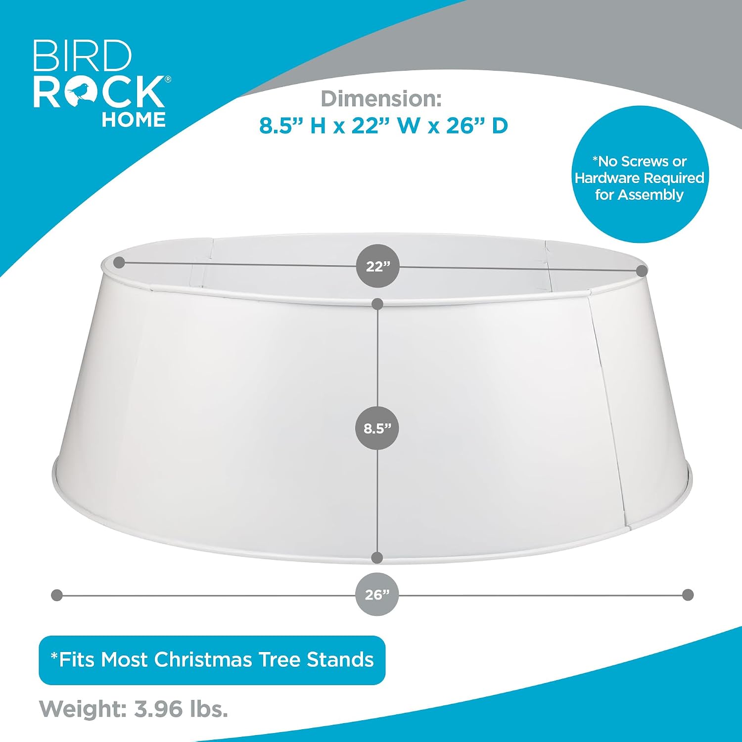 4-Panel Christmas Tree Collar - White - Metal Holiday Skirt Decor - Water Base Protection from Pets