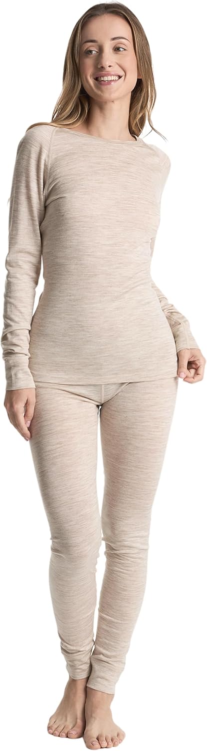 Women's 100% Merino Wool Thermals Base Layer Set | Long Johns for Women, Winter Thermal Underwear, Cold Weather Base