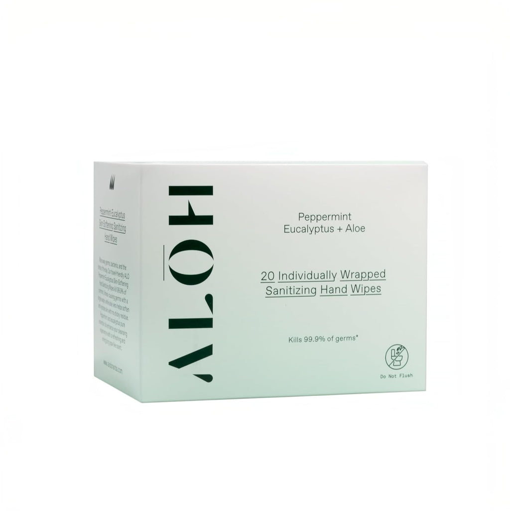 ALŌH Peppermint Eucalyptus + Aloe Hand Sanitizer Wipes Individually Wrapped | Clean Hands, Clear Mind, On The Go