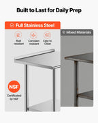 Stainless Steel Work Table, 24x30 inch Food Prep Table with Wheels and Backsplash, Commercial Kitchen Workstation
