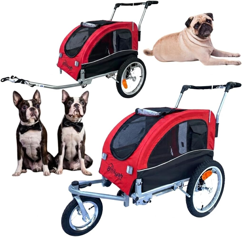 Booyah Medium pet Dog Bike Bicycle Trailer, Stroller and Jogger with Suspension,40 pounds, Adjustable Handlebar, Slow