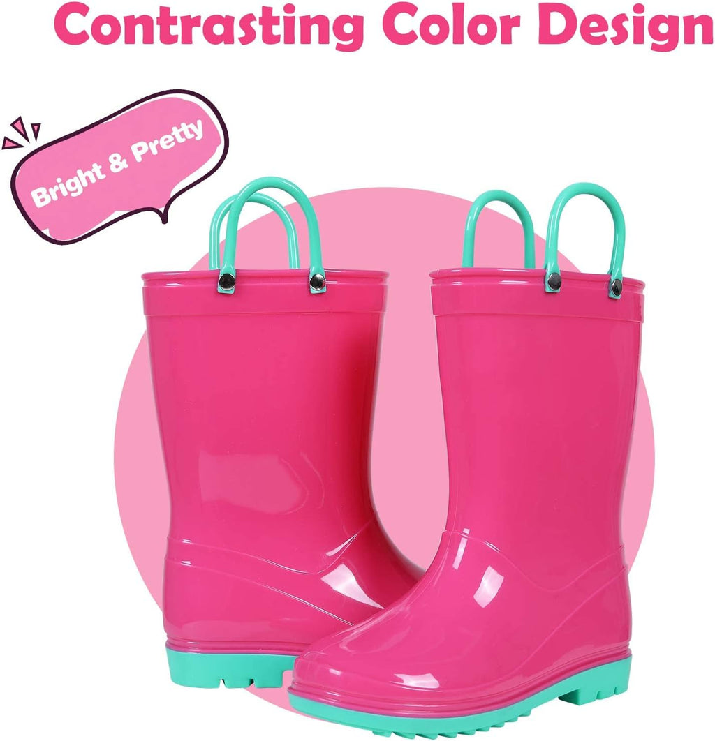 Kids Rain Boots for Boys Girls Waterproof Toddler Rain Boots with Easy-On Handles