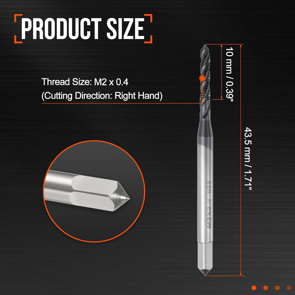 Spiral Flute Tap M2 x 0.4 HSS M2 Titanium Carbon Nitride Coating
