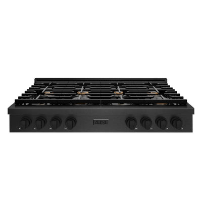 ZLINE 48 in. Paramount Gas Rangetop with 8 Brass Burners and Porcelain Cooktop in Black Satin Stainless Steel