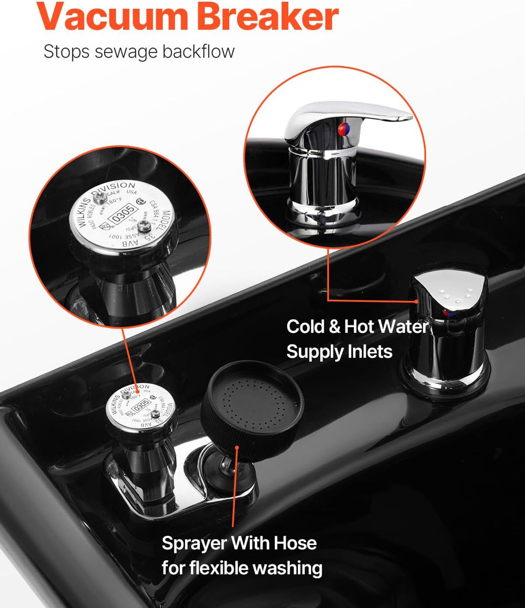 Shampoo Basin, Black Hairdresser Sink Shampoo Bowl Sink, ABS Plastic Salon and Spa Hair Washing Sink, Hair Backwash