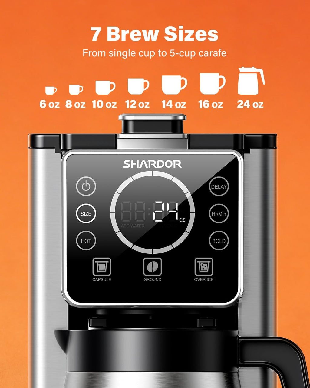 Programmable 5 Cup Drip Coffee Maker, Single Serve Hot & Iced Coffee Machine for K Cup & Grounds, 95oz Removable