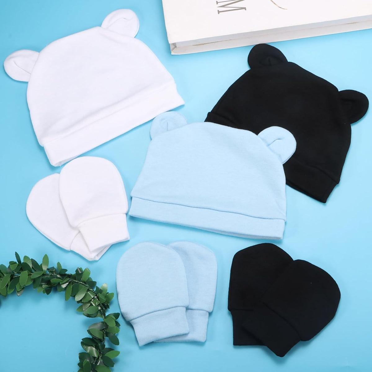 Newborn Baby Hats and Mittens Set Bear Ear Baby Beanie No Scratch Cotton Infant Caps Gloves Newborn Hats for Boys Girls