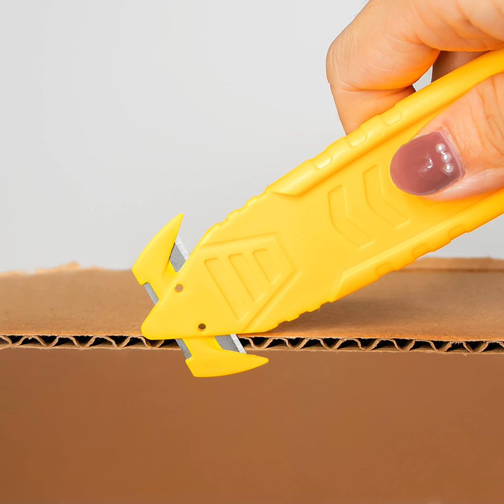 Safety Box Cutter Knife, Recessed SS Blade, 50-Pack, Yellow