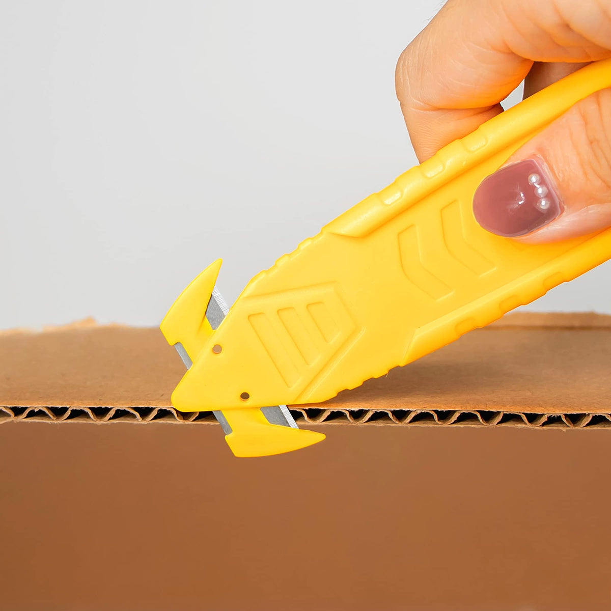 Safety Box Cutter Knife, Recessed SS Blade, 50-Pack, Yellow