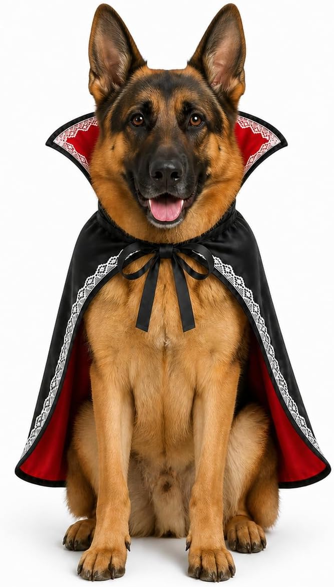 Halloween Dog Vampire Costume, Dog Halloween Costumes for Large Dogs, Dracula Dog Costume with Stand-Up Collar, Red