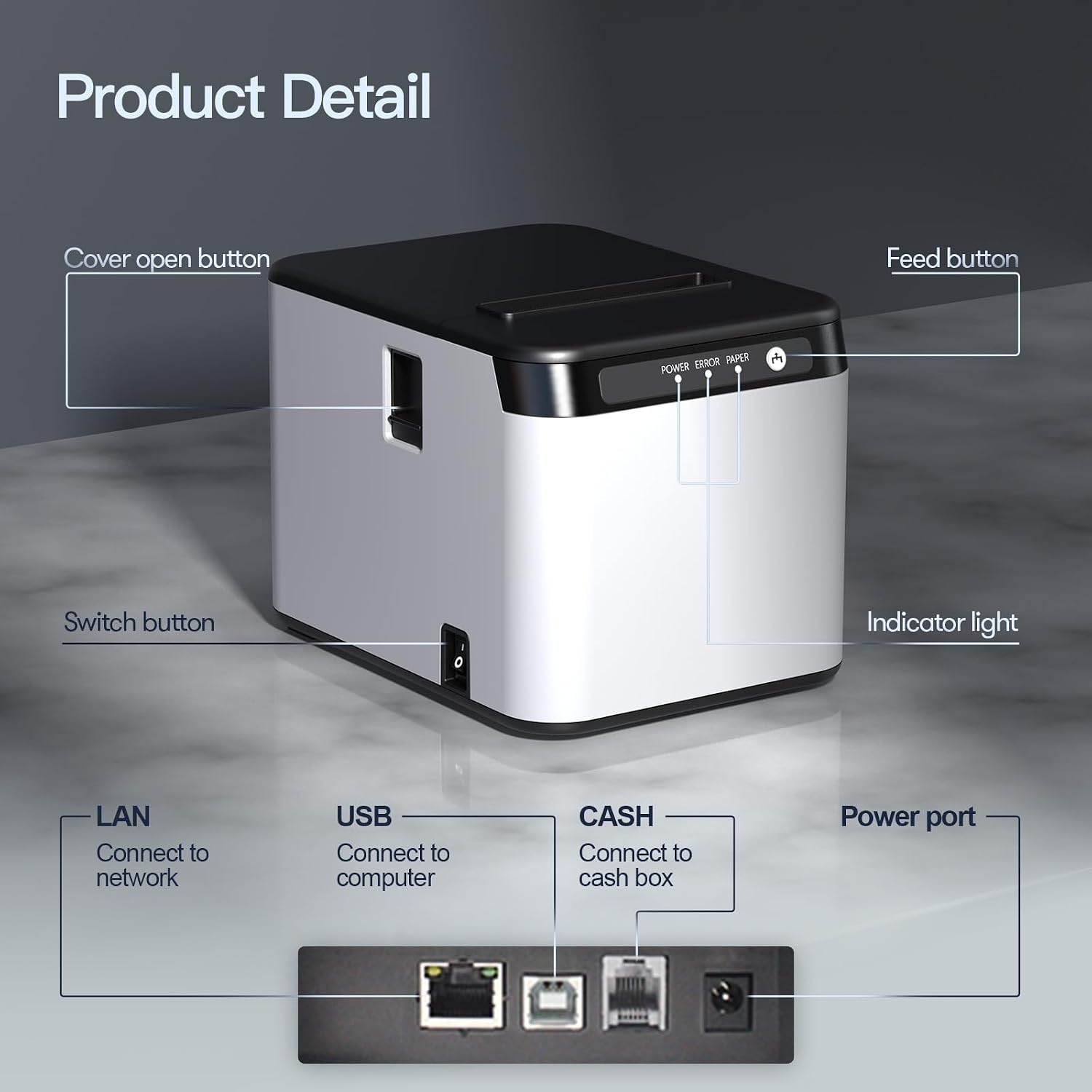 80mm Receipt Printer ESC/POS Thermal Printer Desktop Direct Print USB+LAN Connection High Efficiency with Auto Cutter