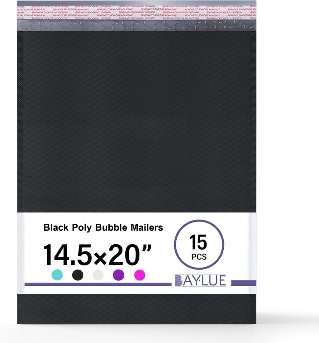 Black Bubble Mailers 14.25x20, Self Seal Poly Padded Envelopes #7, 15 Pack