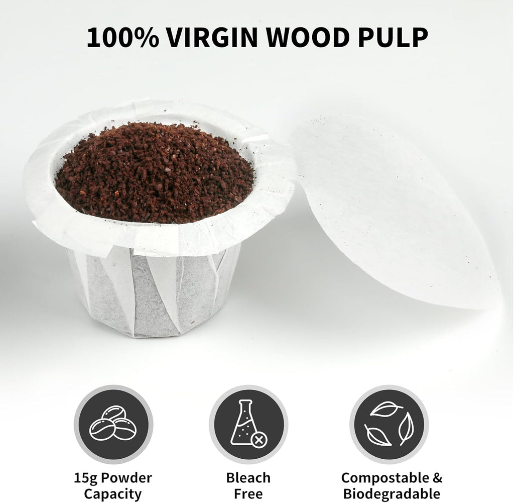 100ct Disposable K Cup Coffee Filters with Genius Lid, White