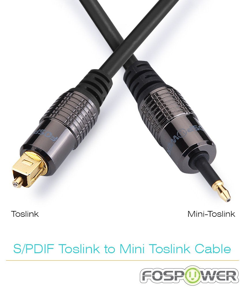 24K Gold Plated Toslink to Mini Toslink Digital Fiber Optical S/PDIF Audio Cable with Metal Connectors &