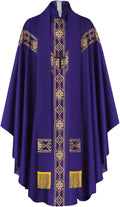 Church Catholic Priest Chasubles Vestments, Robe Chasuble Mass Round Collar Robe with Stole Men