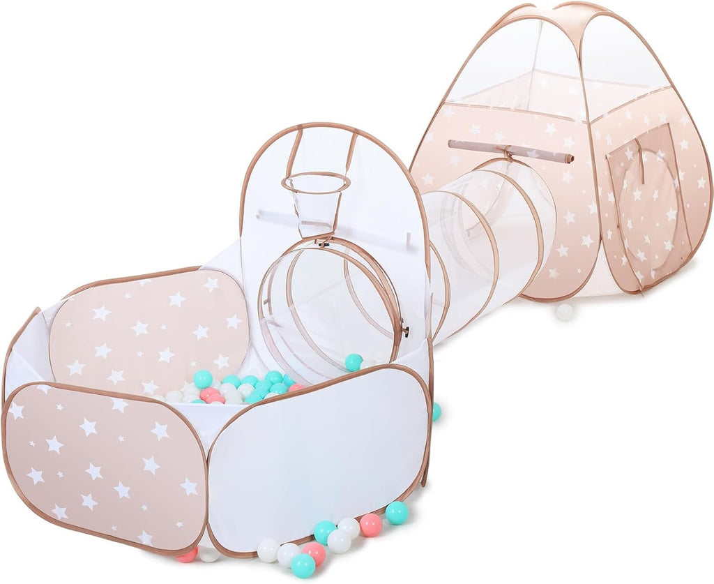 3 in 1 Kids Play Tent: with Baby Ball Pit and Play Tunnel - Children Indoor Outdoor Playhouse with Climbing Tunnel