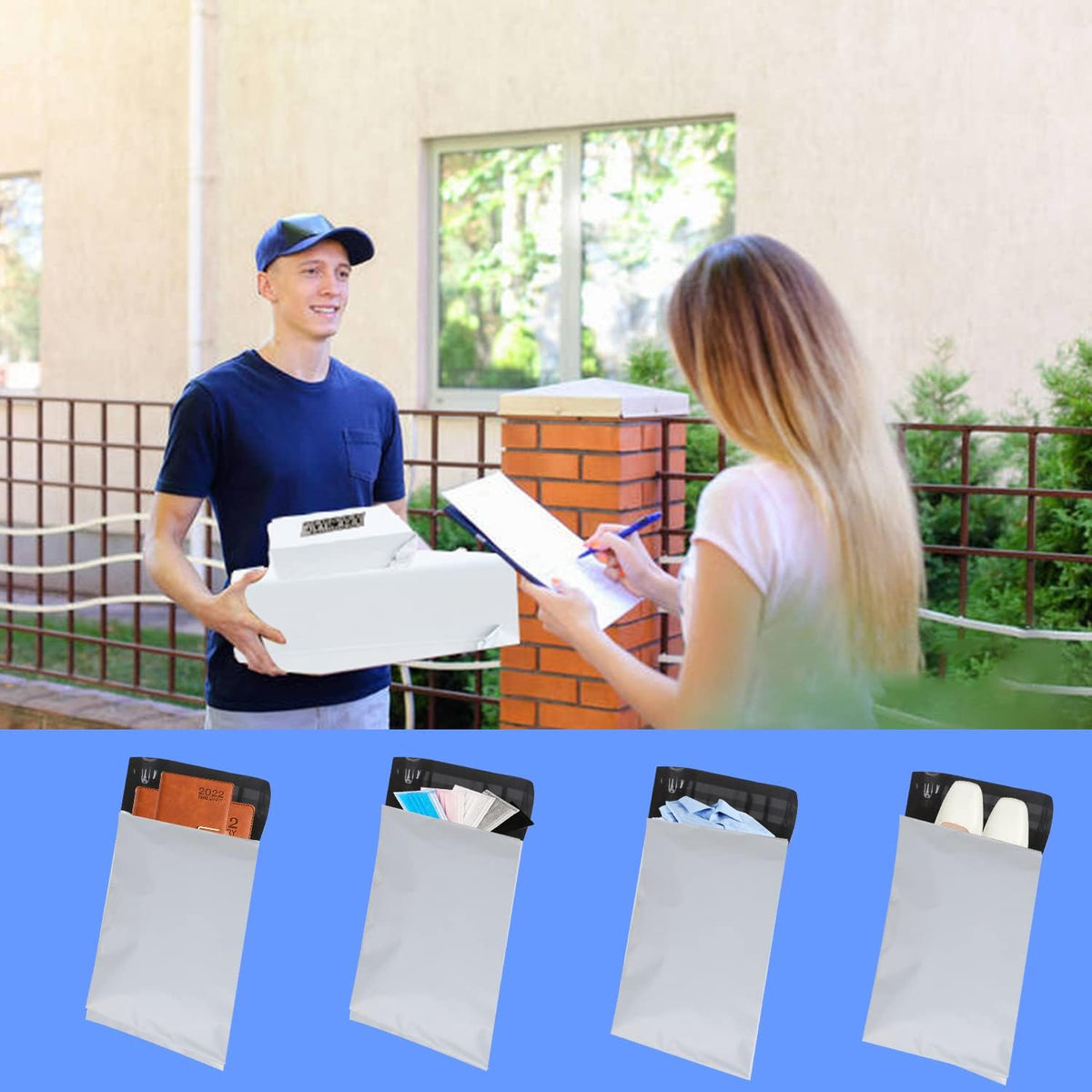 Poly Mailers Shipping Bags Mailing bags100pcs 4 Assorted Sizes White Shipping Envelopes Self-sealing Adhesive