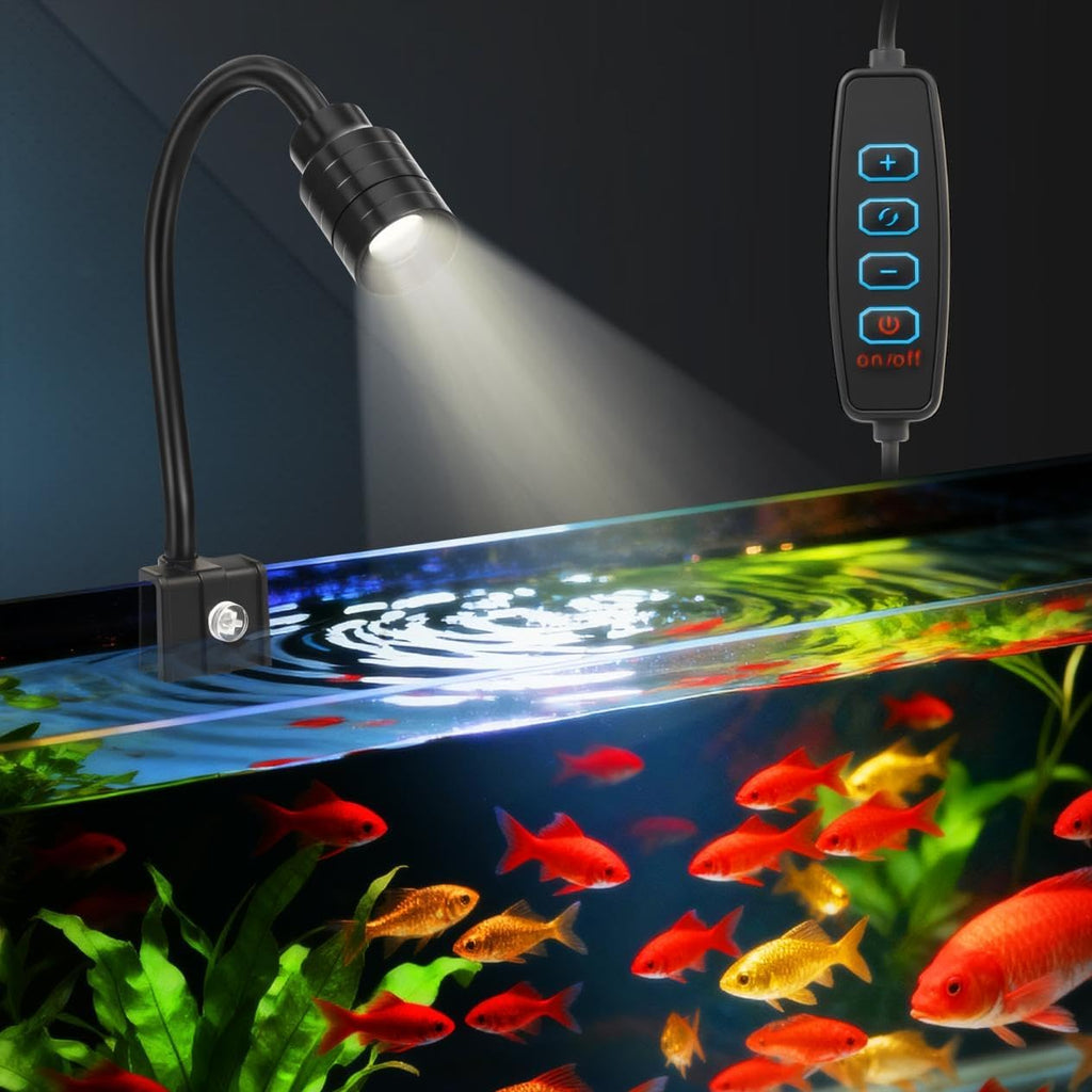 3W Fish Tank Light 3 Color Modes Clip on Aquarium Spotlight with Adjustable Focus Aquarium Focus Light with 10