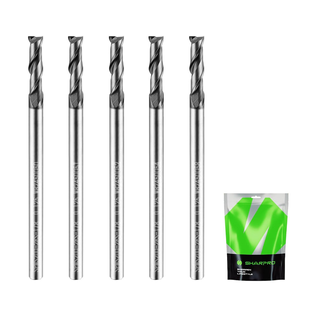1/8'' Shank Carbide End Mills, 2 Flute Square End Mill Bits (5PCS)