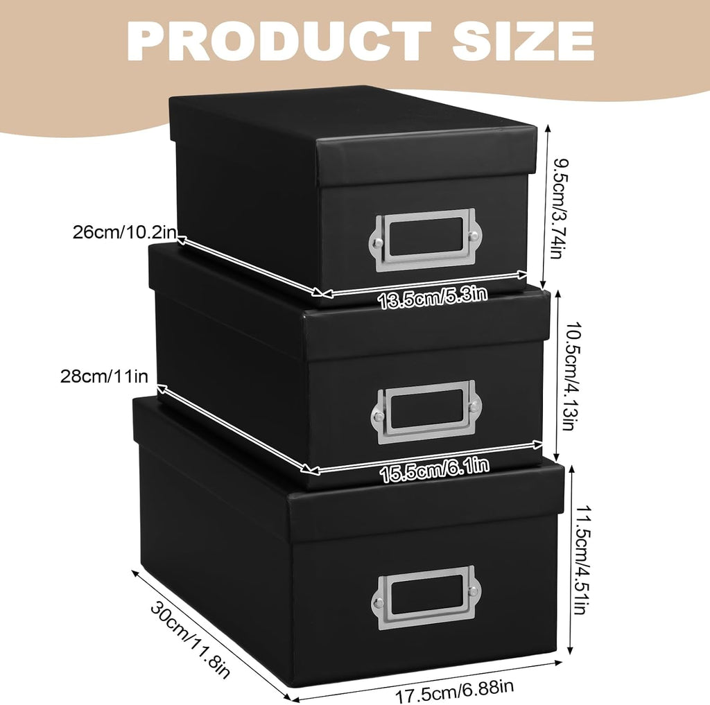 9 Pcs Kraft Storage Boxes Rectangle Stacking Boxes with Lids and Cardboard Organizers with Gold Label Holders for