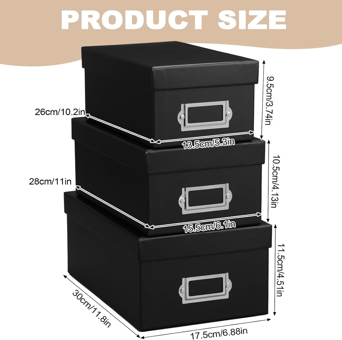 9 Pcs Kraft Storage Boxes Rectangle Stacking Boxes with Lids and Cardboard Organizers with Gold Label Holders for