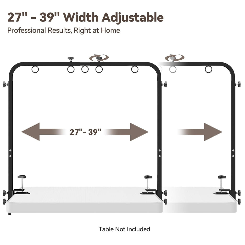 Pet Grooming Arm for Table, 42" H, 27-39" W with Hammock & 2 No-Sit Nooses