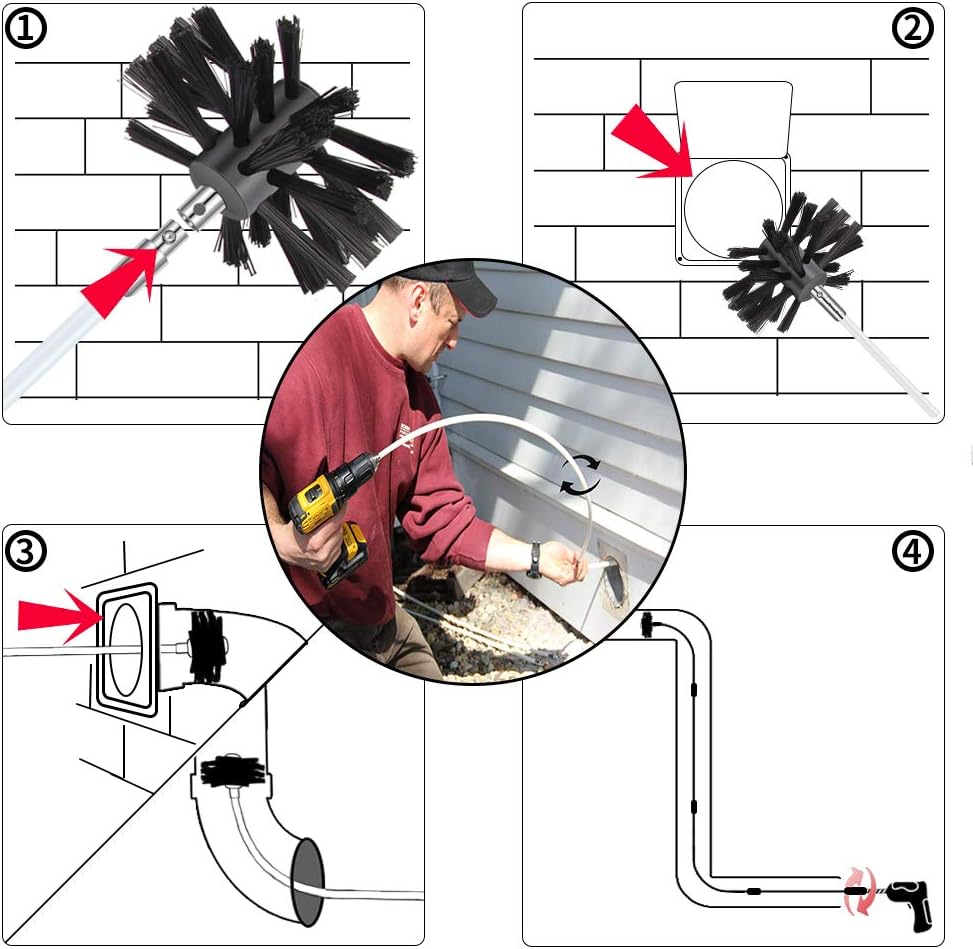 48 Feet Dryer Vent Cleaning Kit, Chrome Button Locking System, Lint Removes, Dryer Vent Cleaning System, Dryer Vent