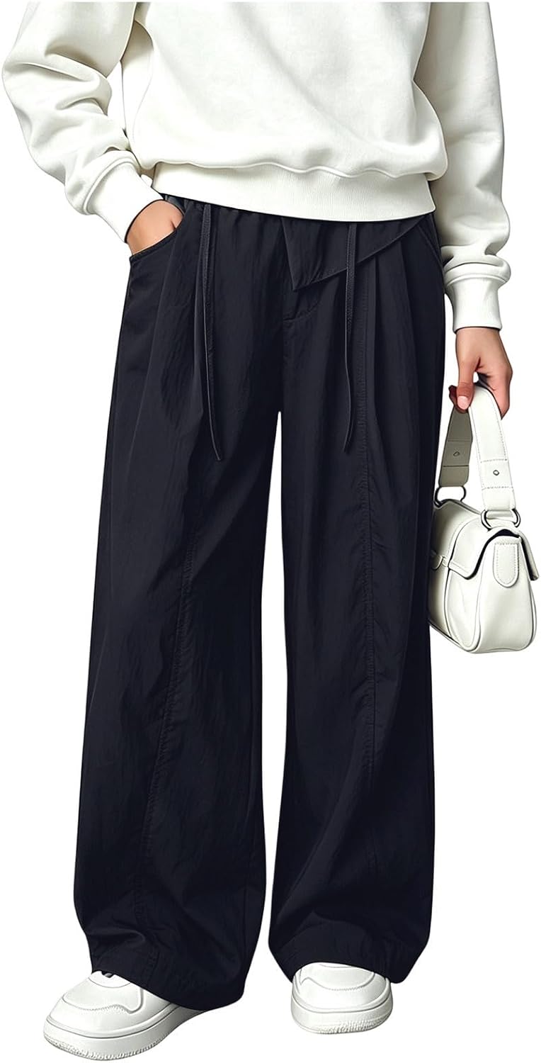 Girls Wide Leg Casual Pants Elastic Waist Hiking Cargo Pant | Teen Lightweight Quick Dry Sweatpants, Y2K Hip Hop