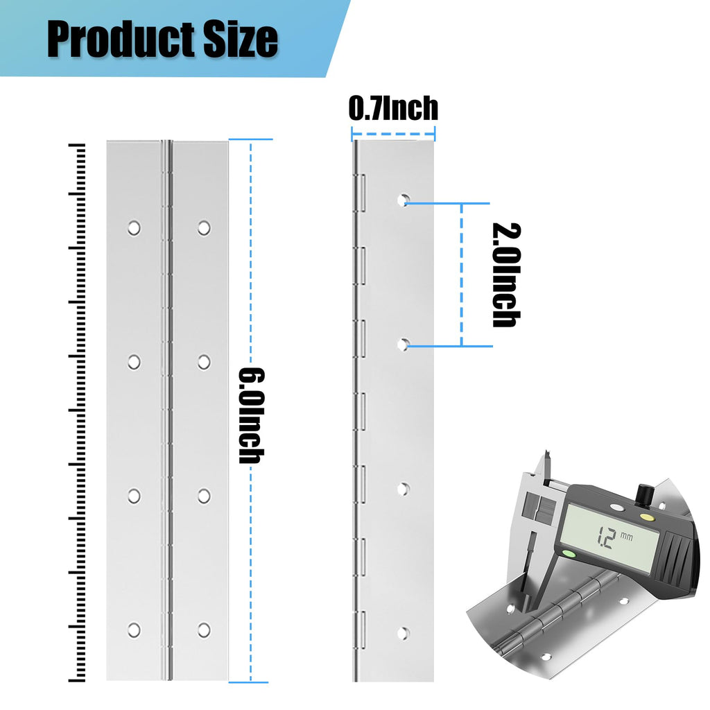 6" Piano Hinge, 6PCS Stainless Steel Continuous Piano Hinge-Silver