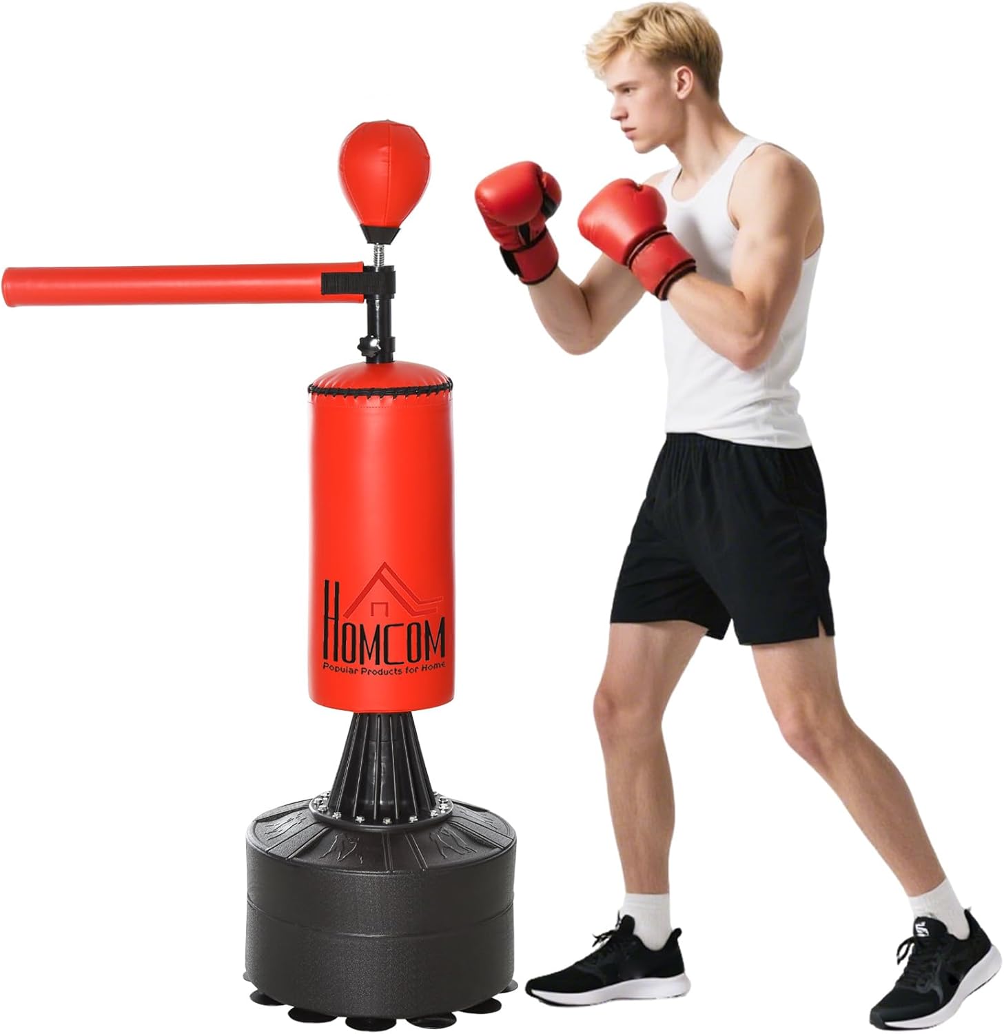 Boxing Bag, Freestanding Punching Bag with Speed Ball, Reflex Bag | Rotating Boxing Bar and Gloves, Weighted Base