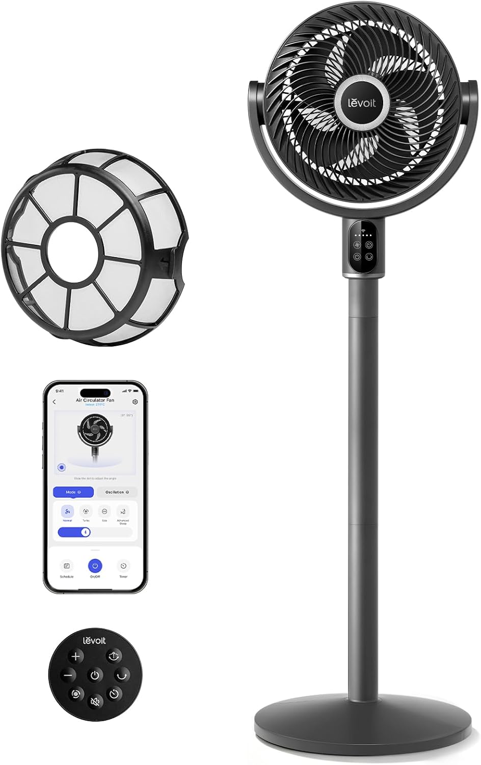 Smart Standing Fan for Bedroom, 90° Oscillating Fan, 1024CFM Airflow | 20dB Quiet, Pedestal Floor Fan with Dust
