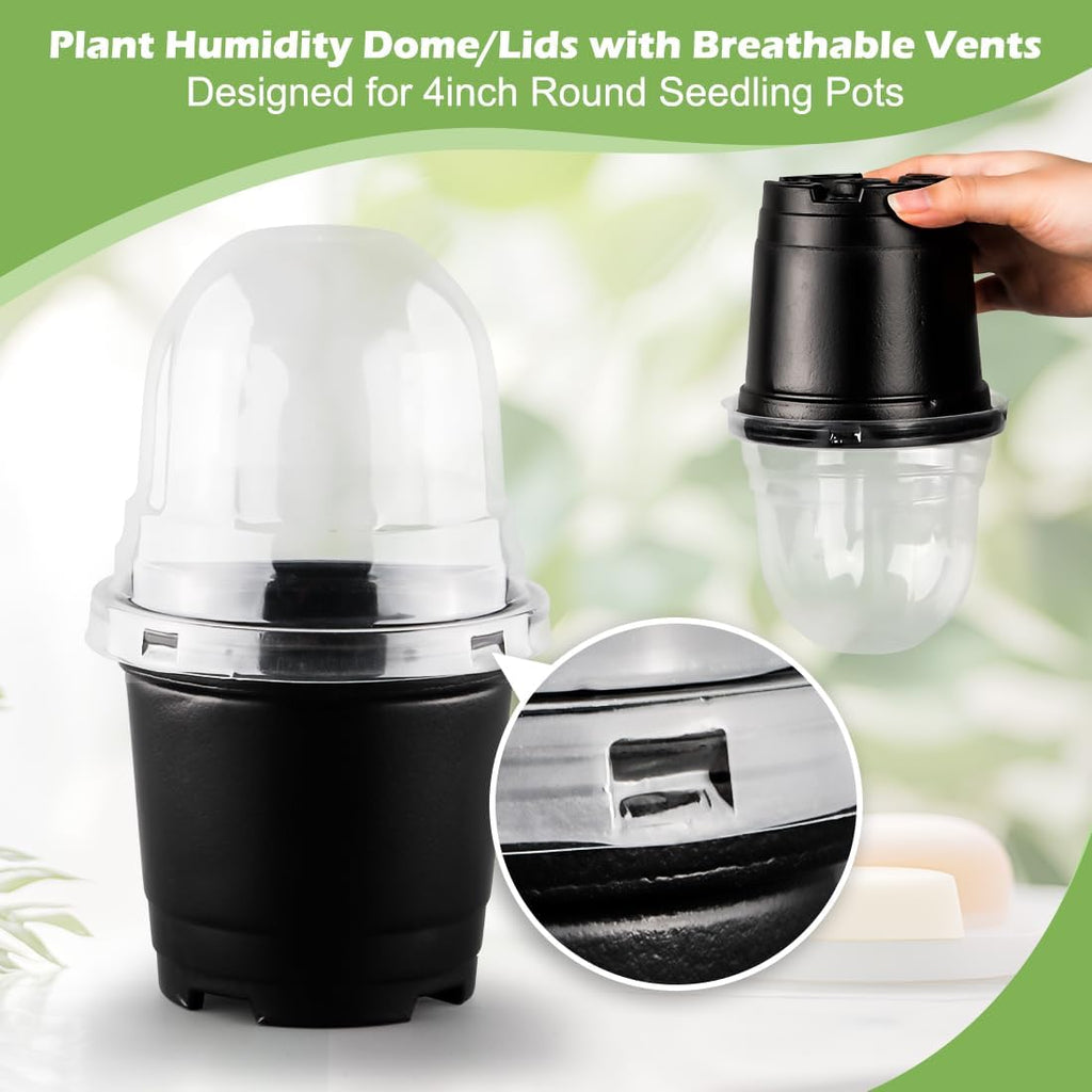 Humidity Domes for 4 Inch Pots, 100 Pack Transparent Plant Dome Covers with Ventilation, Clear Nursery Pot Domes for