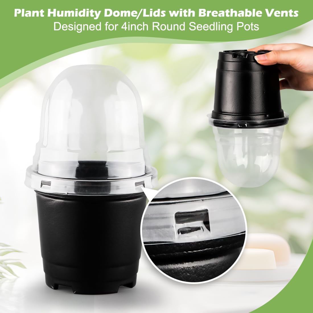 Humidity Domes for 4 Inch Pots, 100 Pack Transparent Plant Dome Covers with Ventilation, Clear Nursery Pot Domes for
