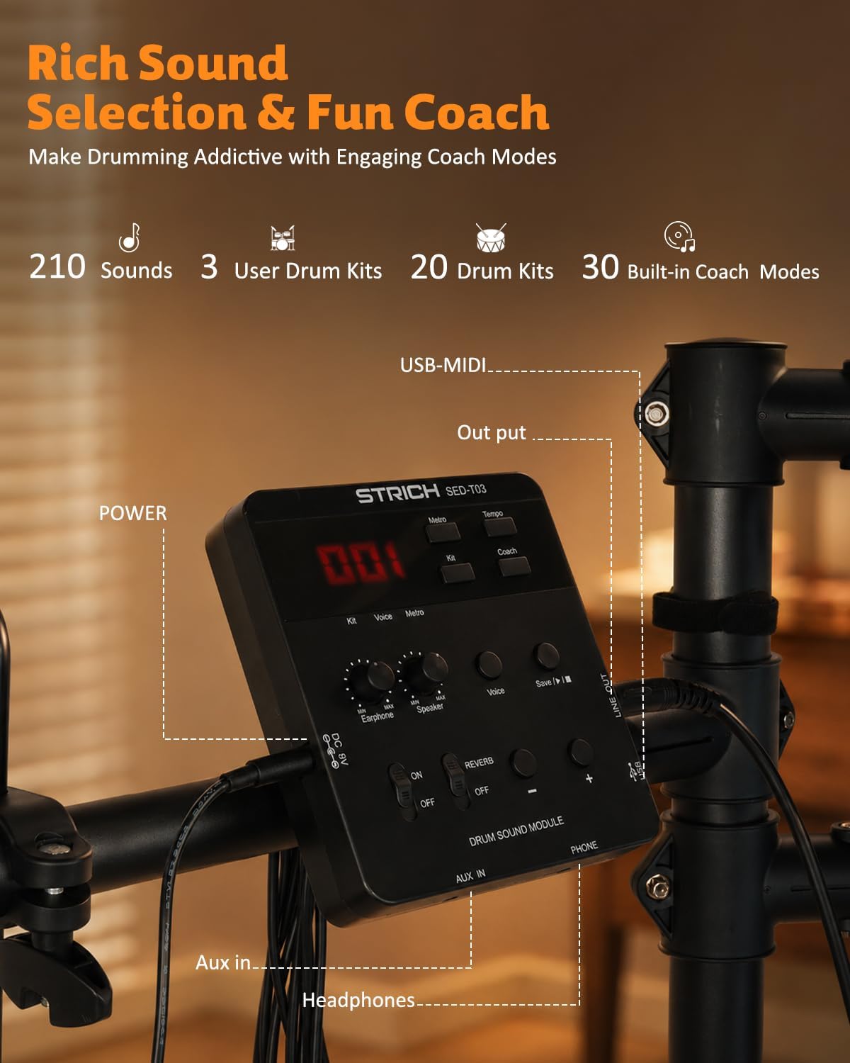 Electric Drum Set with Mesh Heads, LED Light-Up Drum Pads, USB MIDI, Quiet Foldable Electronic Drum Kit with