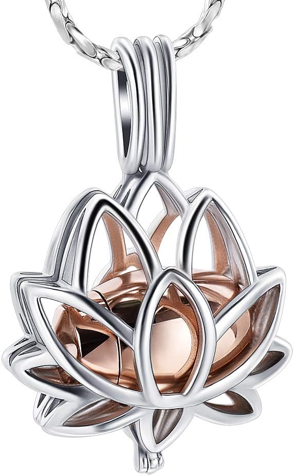 Cremation Jewelry for Ashes - Lotus Flower Ashes Pendant Necklace with Mini Keepsake Urn Memorial Ash Jewelry