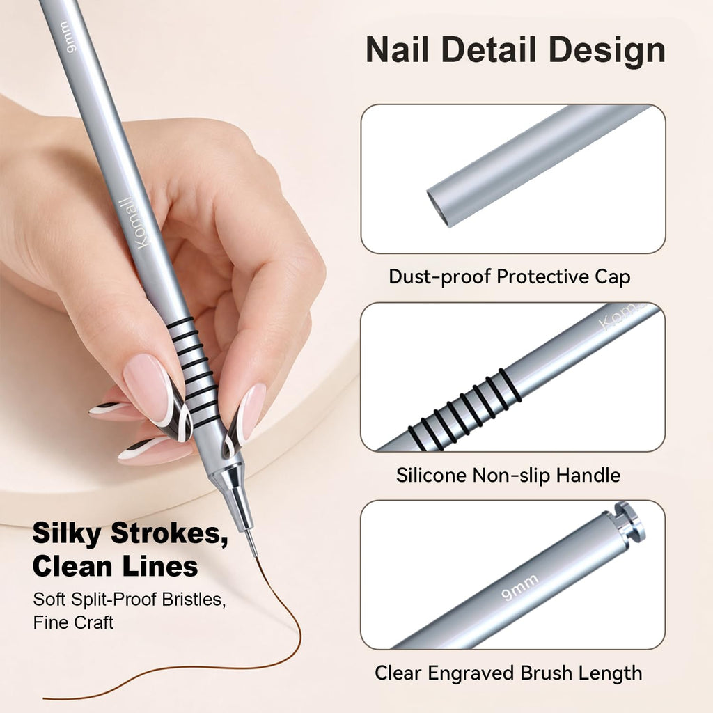 Metallic Nail Art Brushes, 6Pcs Non-slip Liner Brushes Set, Silver