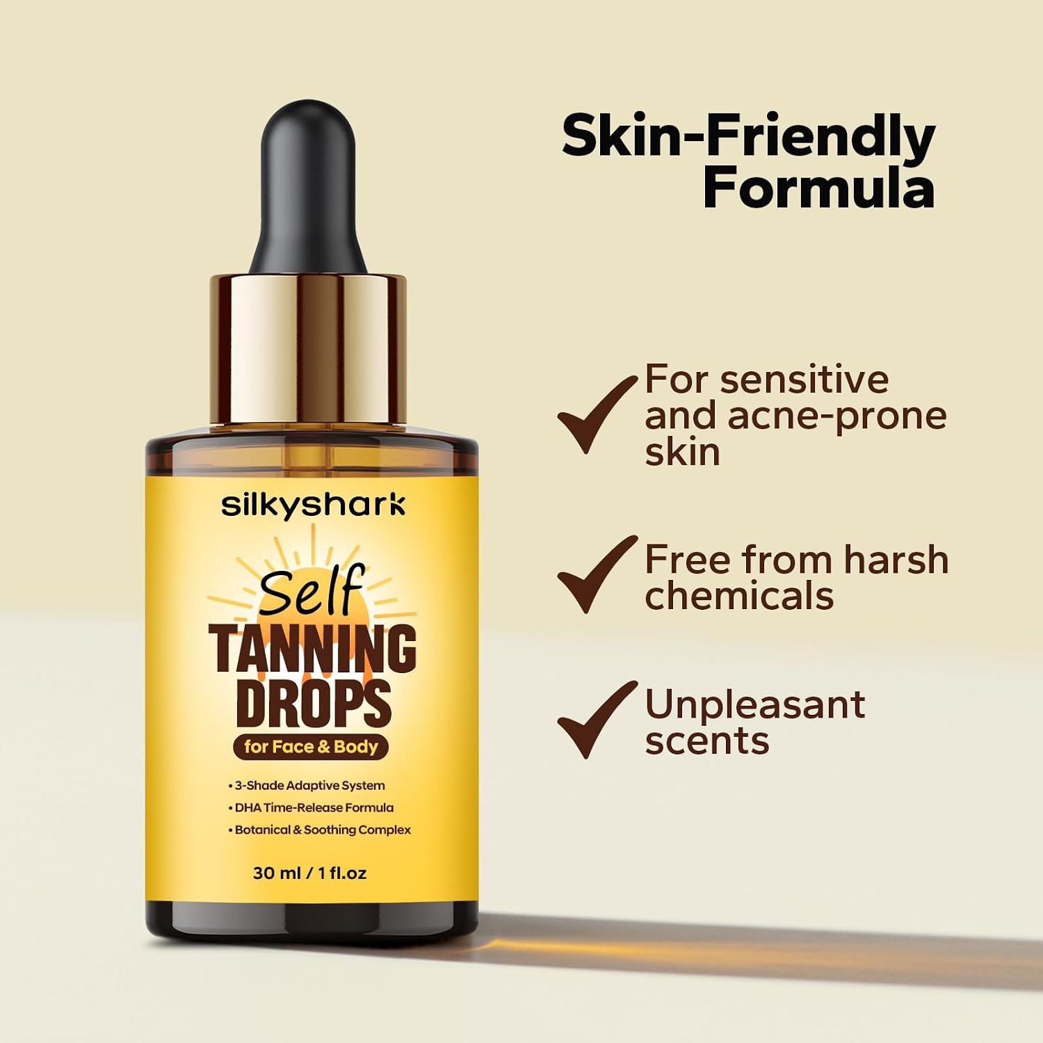 Facial Self Tanning Drops (1 Fl Oz), Tanning Drops for Face & Body, Gradual Bronzing Effect, Lightweight Tanner for