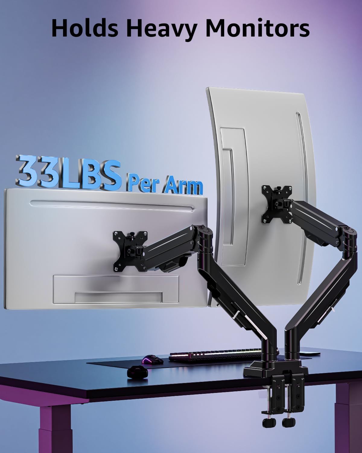Dual Monitor Stand for Max 43 inch Screens, Ultrawide Monitor Arm Height Adjustable, Heavy Duty Dual Monitor Mount