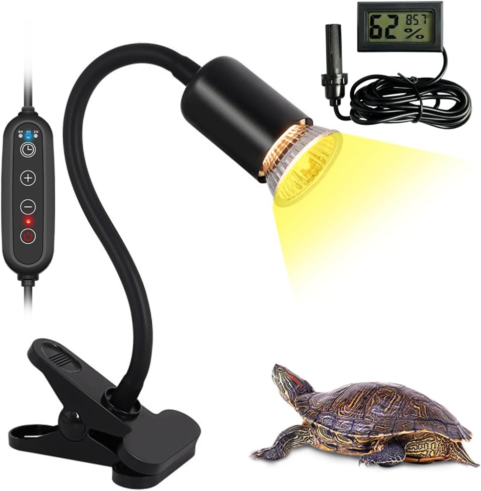 Dimmable Reptile Heat Lamp with Timer + 75W UVA UVB Light Bulb, Basking Spot Light Simulated Sunlight, Heating Lamp