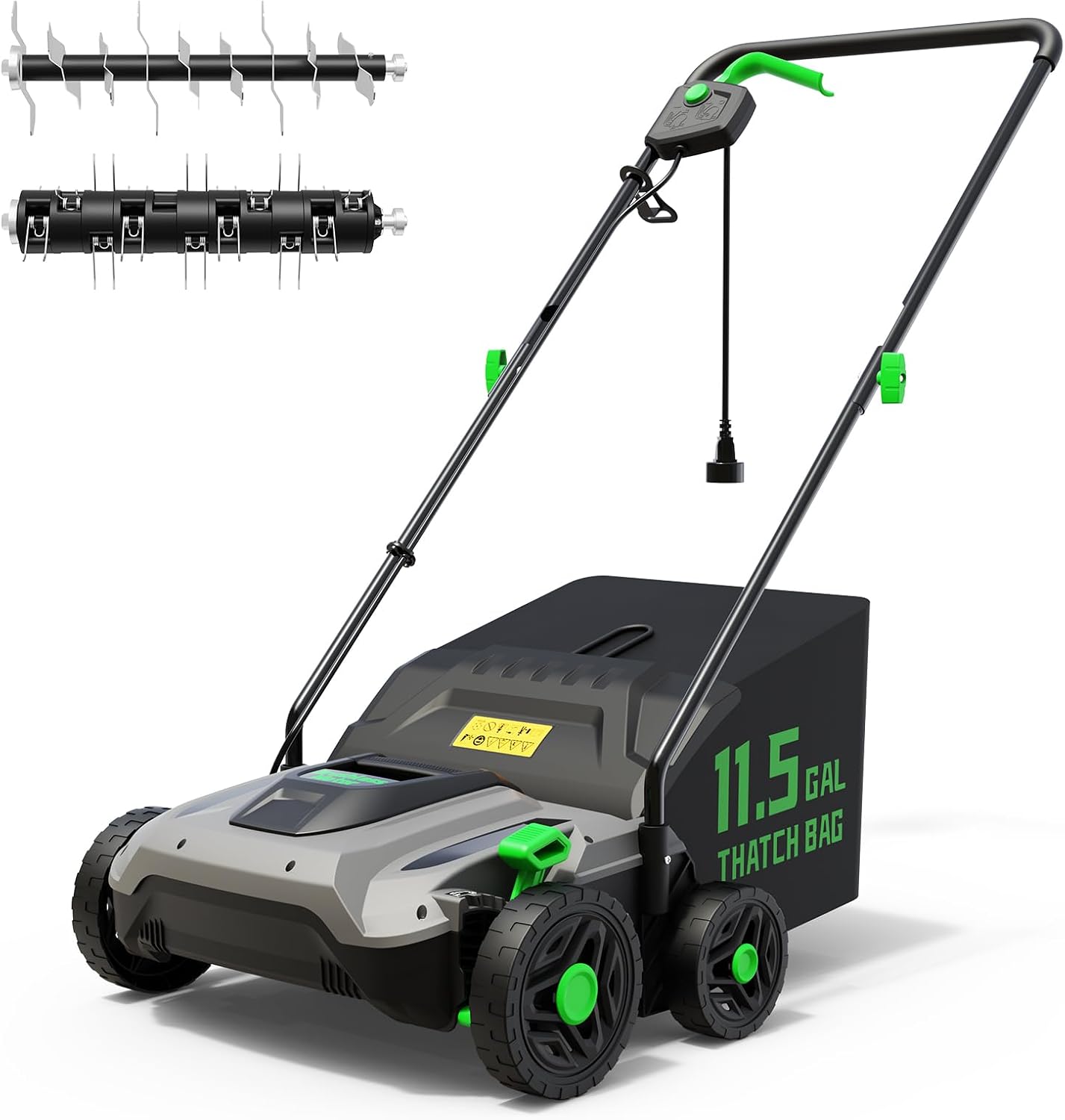 14-Inch 13.5 Amp 2-in-1 Electric Dethatcher and Scarifier with 11.5-Gallon Collection Bag, Lawn Dethatcher with
