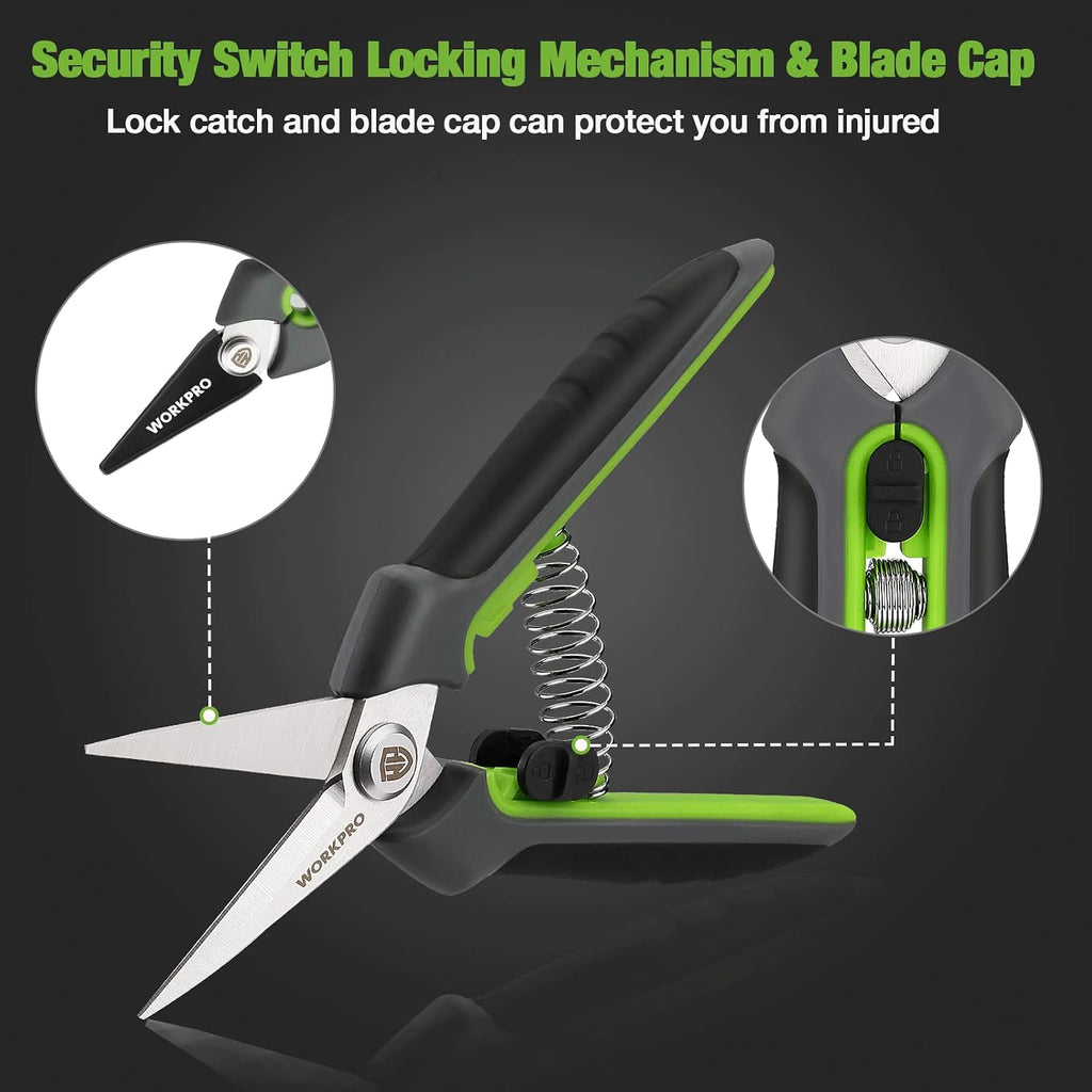 2 Pack Garden Pruning Shears with Sheath, 6.5” Small Hand Pruners/Snips/Clippers- Spring Loaded & Precision Straight