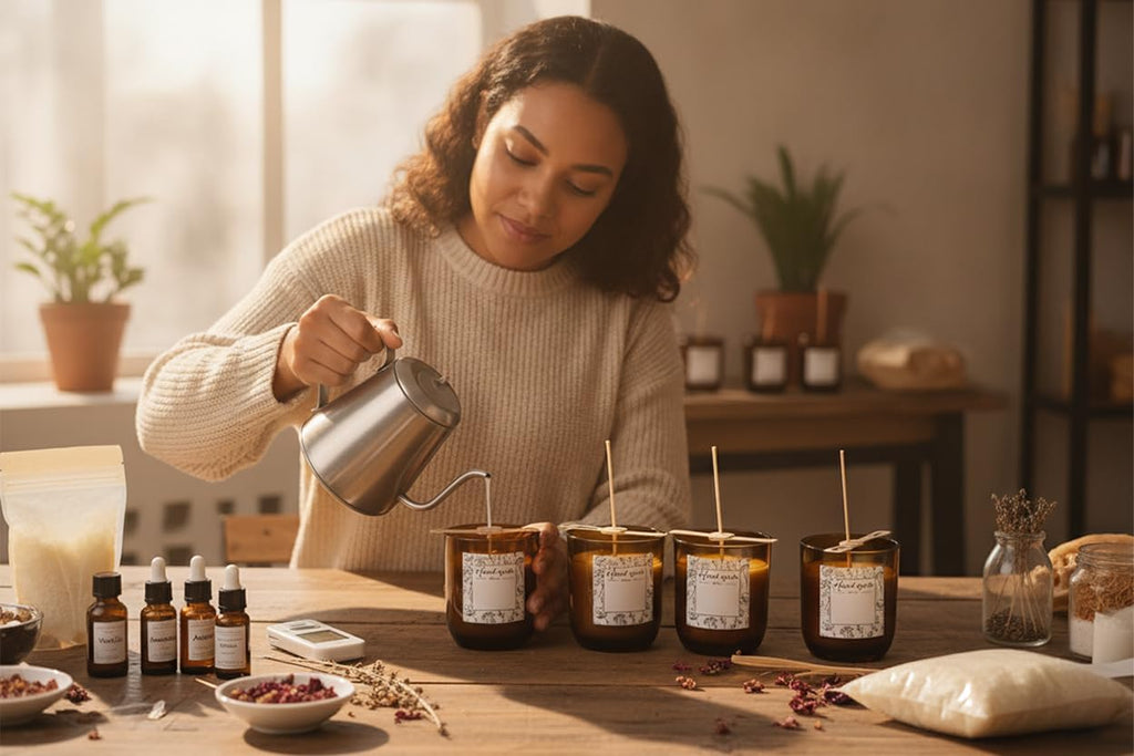 12PCS 8oz Amber Glass Candle Jars with Lids - Premium Candle Making Kit, Airtight Candle Vessels with Lids for