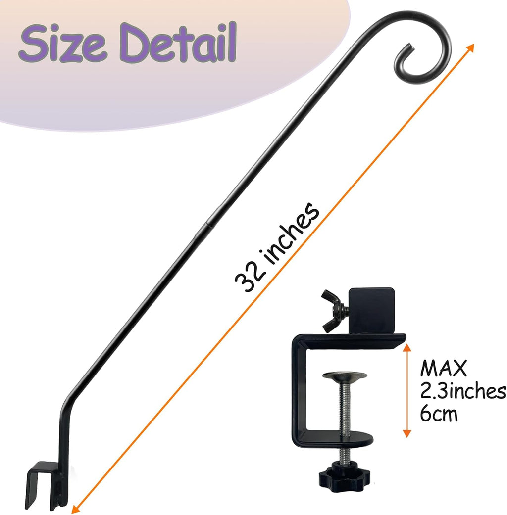 Heavy Duty Deck Hook,Courtyard Decoration,Pole 32”Long Metal Deck Railing Hooks for Hanging Bird