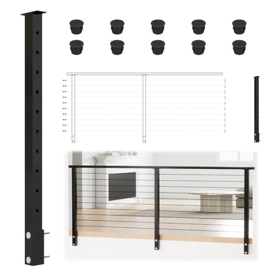 36in Black Modular Cable Railing Post Side Mount Level Drilled RW42
