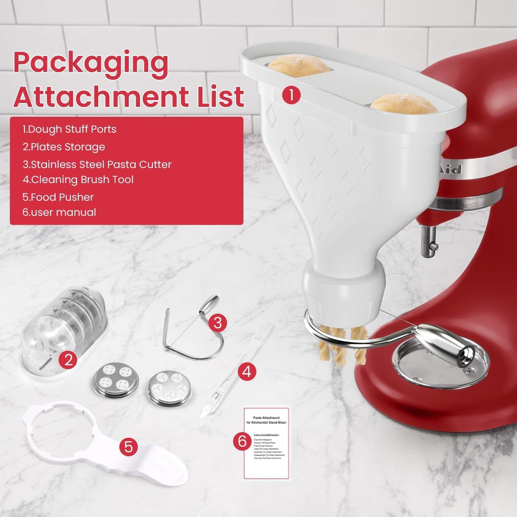 Pasta Maker Attachment for KitchenAid Stand Mixer with 6 Shaping Discs