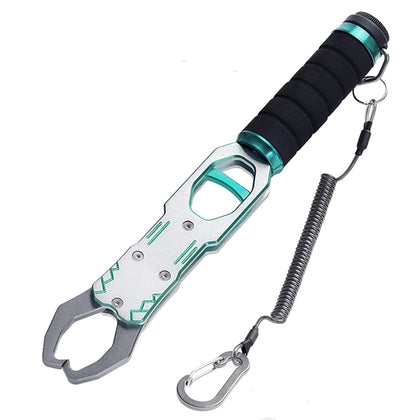 Fish Lip Gripper with 40lbs Built-in Weight Scale, 2-in-1 Fish Grabber Tool | 11" One-Finger Operation Aluminum Alloy